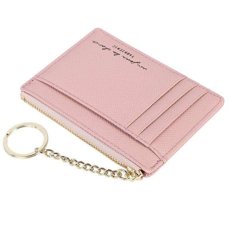 Cynure Women's 8 Cards Slim Minimalist Card Holder Coin Changes Purse Keychain Front Pocket Wallet, pink - Image 5